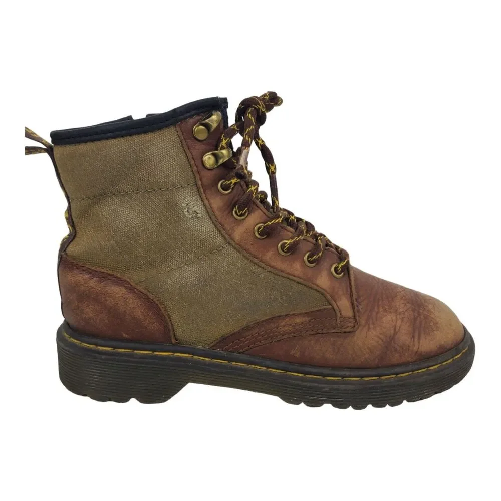 DR. MARTENS Boots KIDS Size 2 Brown Combat Casual Zip Up 1460 PANEL J
